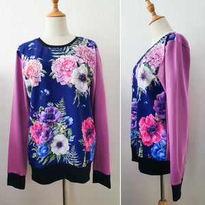 Womens Classic Crew - Size S - Blue Floral & Amethyst